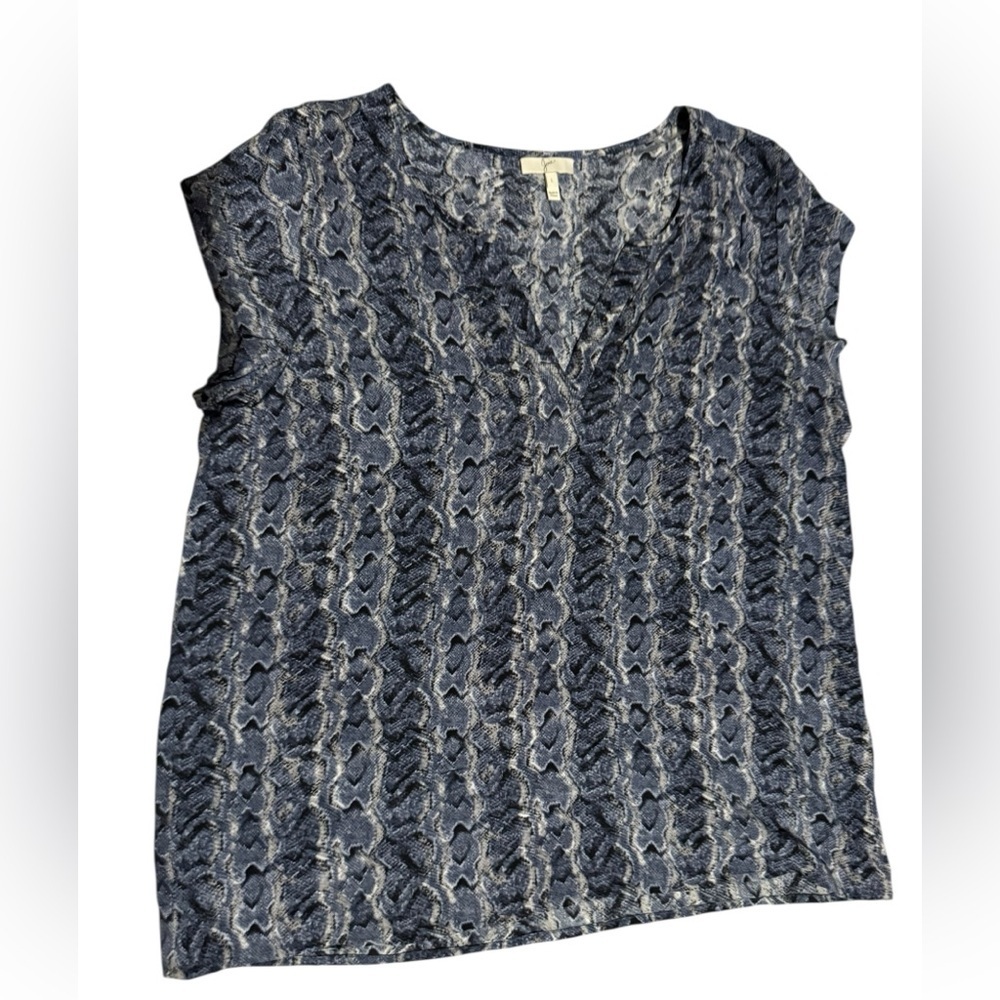 Joie Blue Snake-Print Short Sleeve Blouse